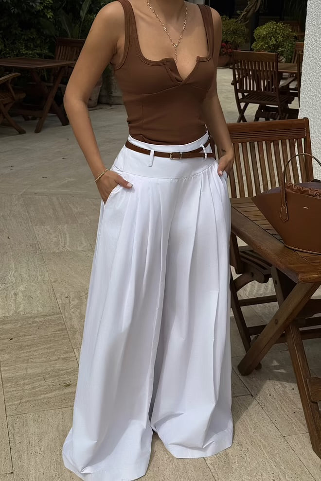 Ivory Cascade Pleated Trousers