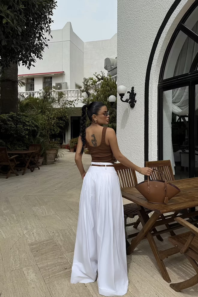 Ivory Cascade Pleated Trousers