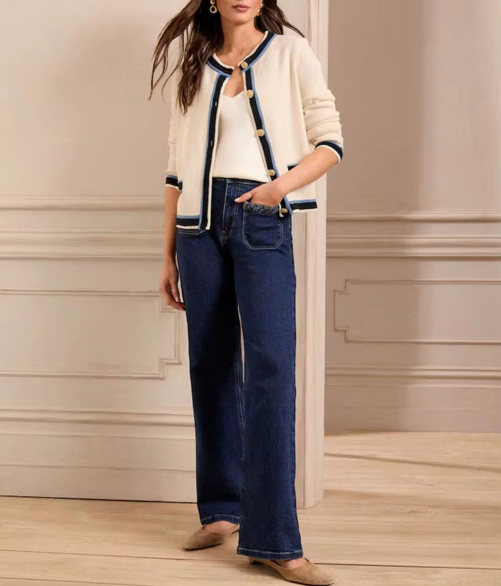 Parisian Contrast-Trim Cardigan