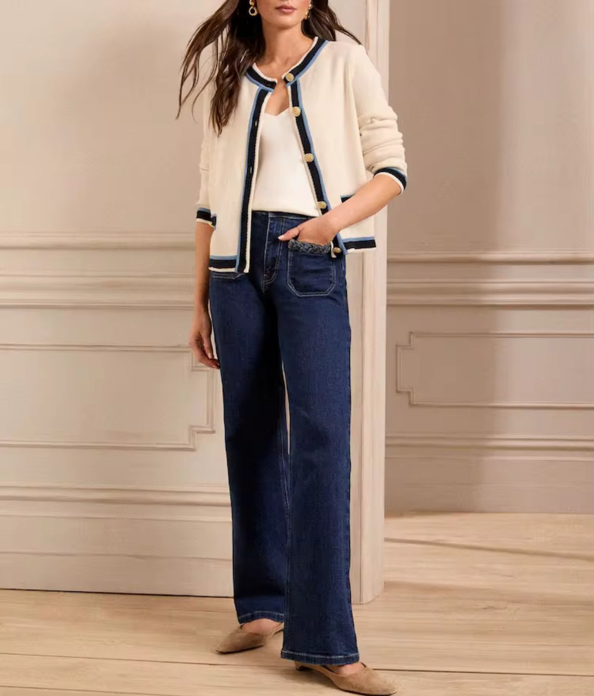 Parisian Contrast-Trim Cardigan