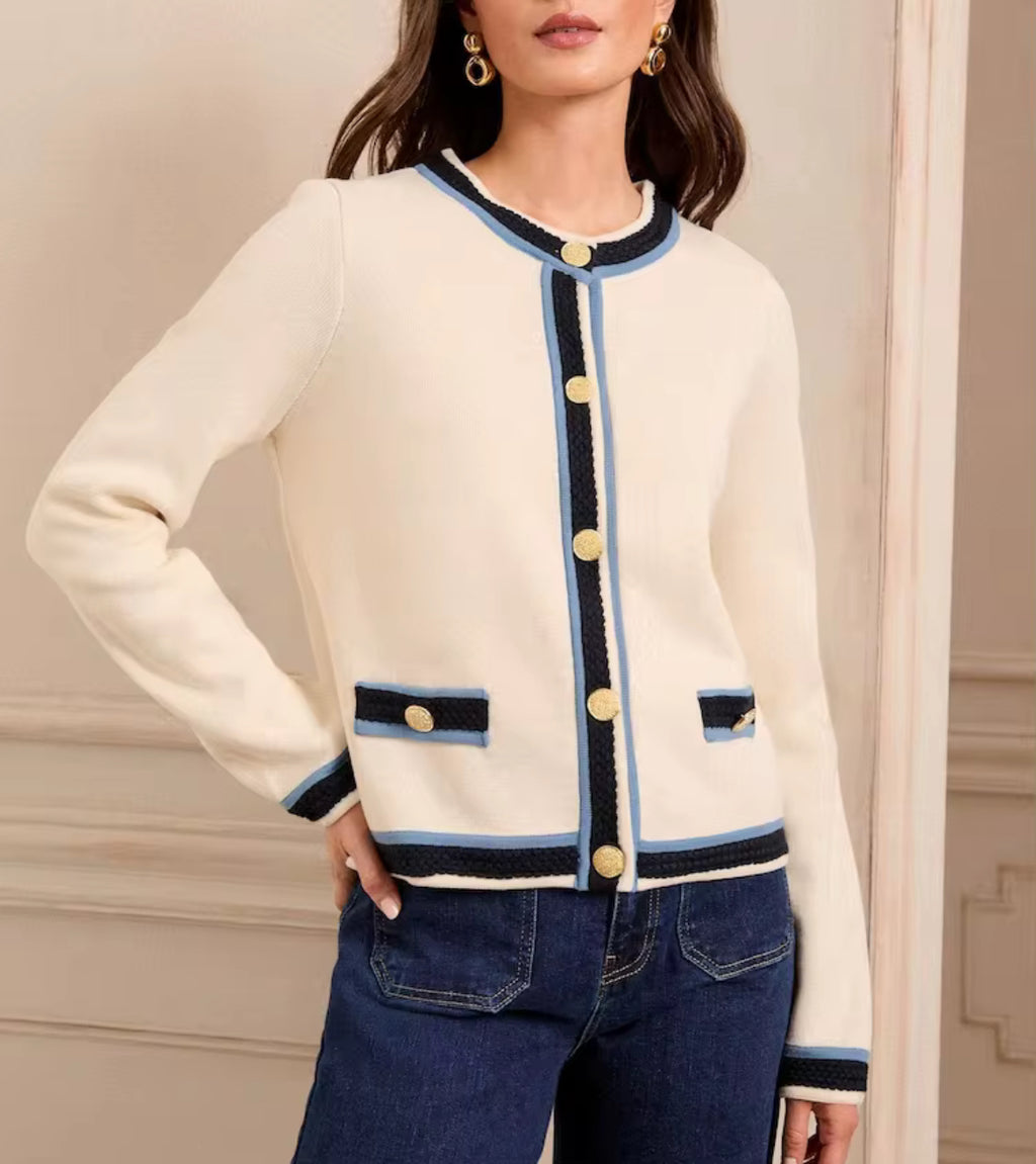 Parisian Contrast-Trim Cardigan